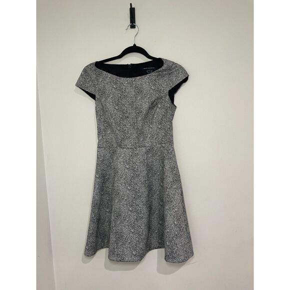 French Connection Womens 4‎ Black & White Fast Powdered Pepper Flare Dress - Picture 1 of 7